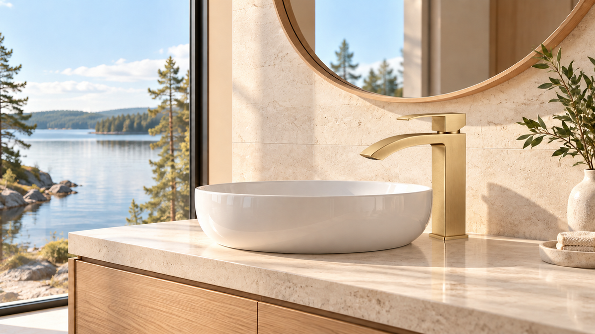 Moershu Faucet 2058 in a lakeside bathroom